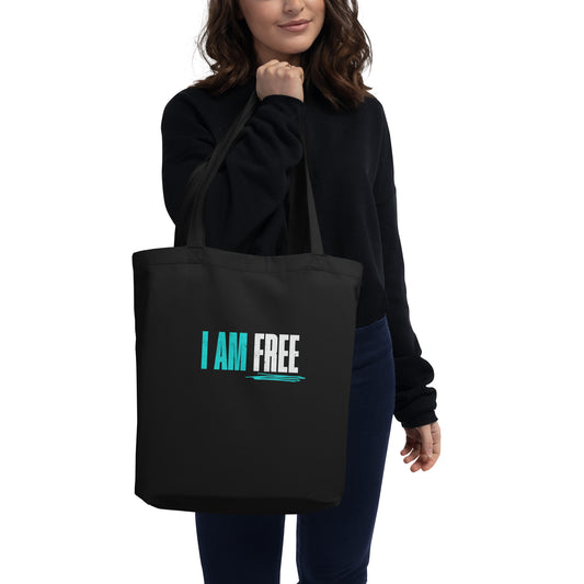 Eco Tote Bag (I AM FREE in blue and white)