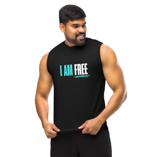 I AM FREE (Blue and White) Muscle Shirt
