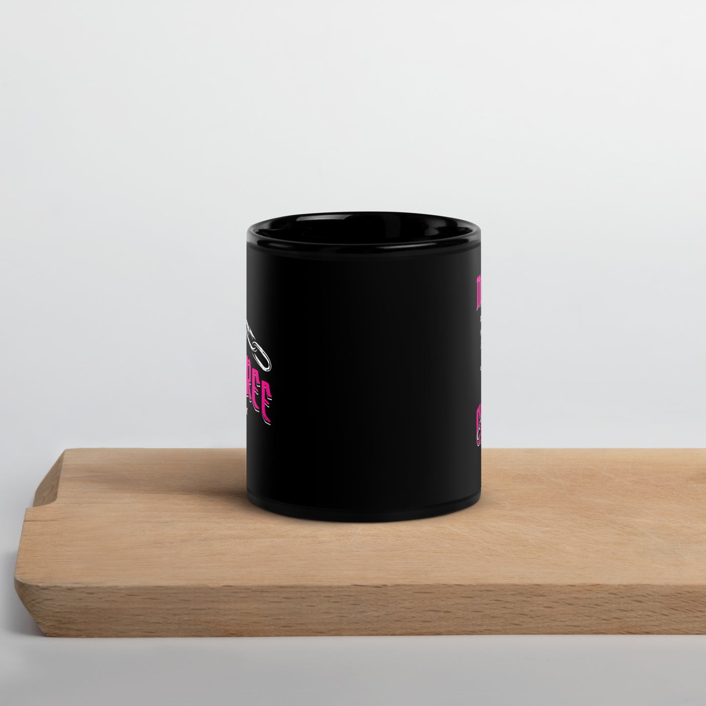 I AM FREE (Pink) Black Glossy Mug (No More Chains on Back)