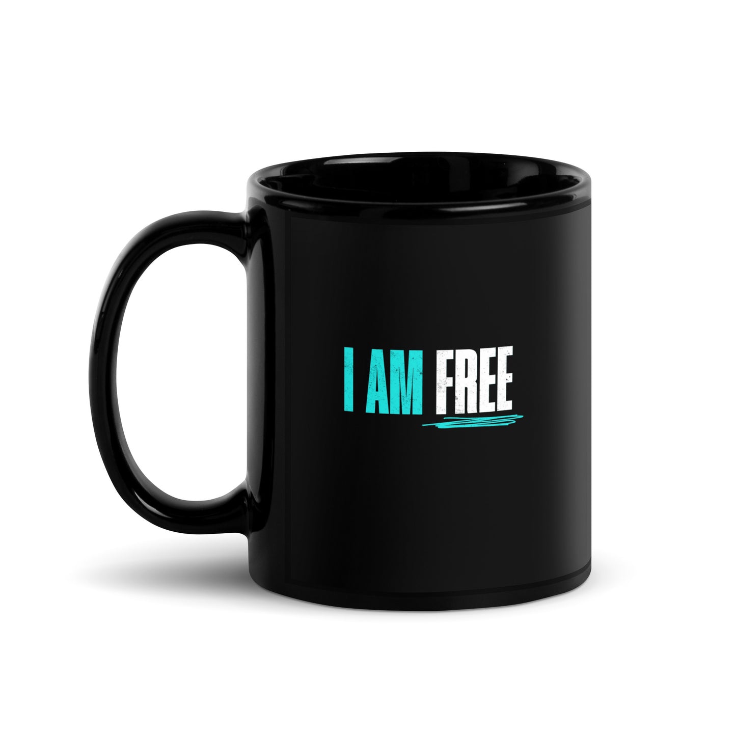 I am Free (Blue) Black Glossy Mug