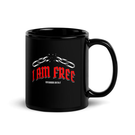 I am Free (Red) Black Glossy Mug