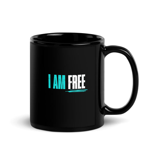 I am Free (Blue) Black Glossy Mug