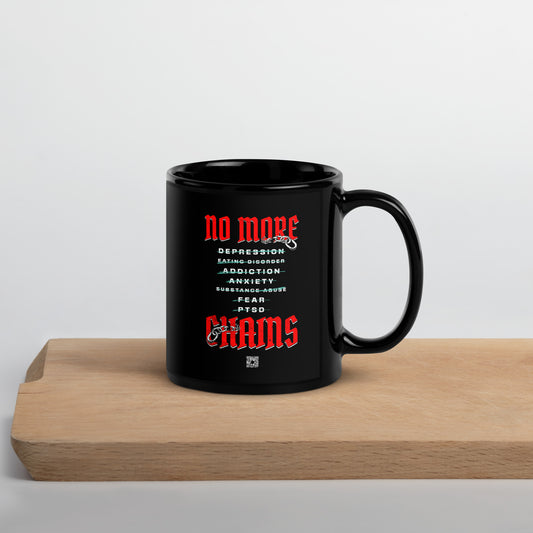 I AM FREE (Red) Black Glossy Mug (No More Chains on Back)