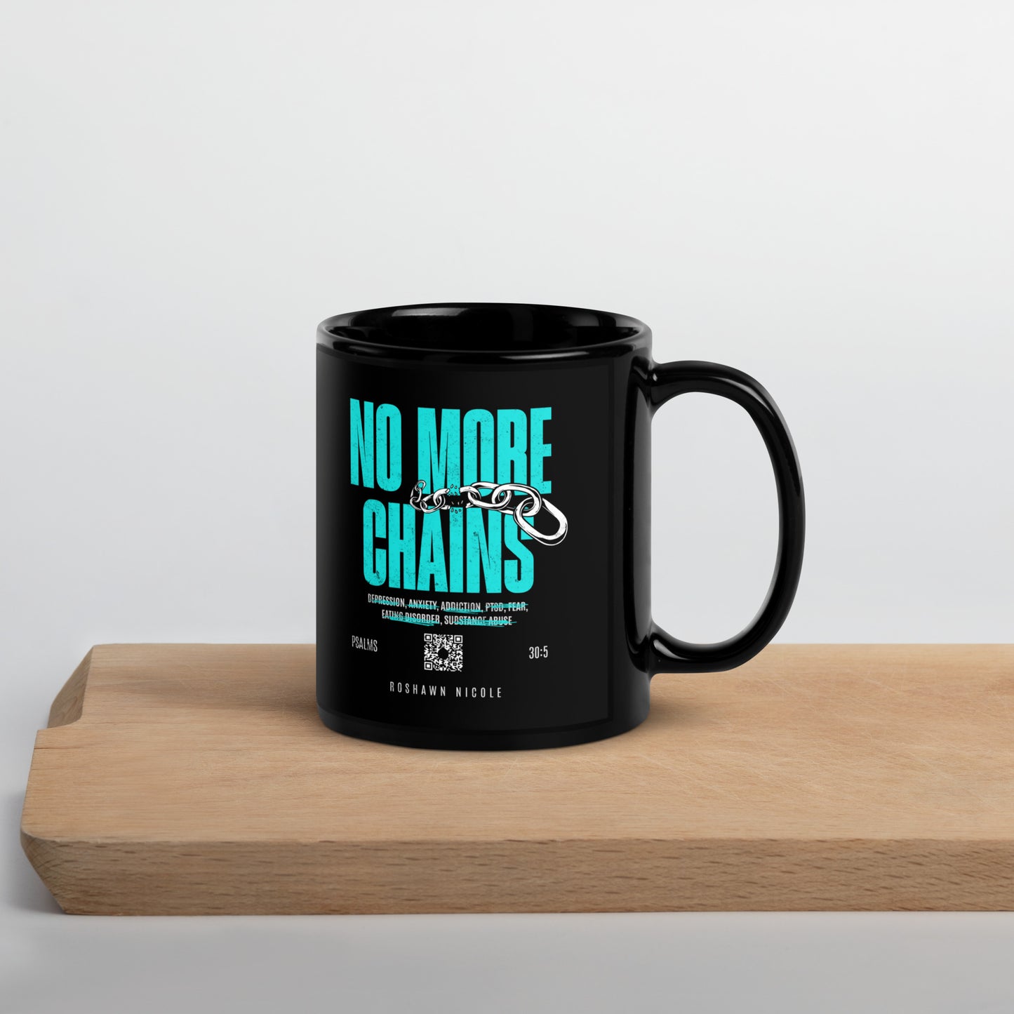 I AM FREE (Blue and White) Black Glossy Mug (No More Chains Bold on Back)