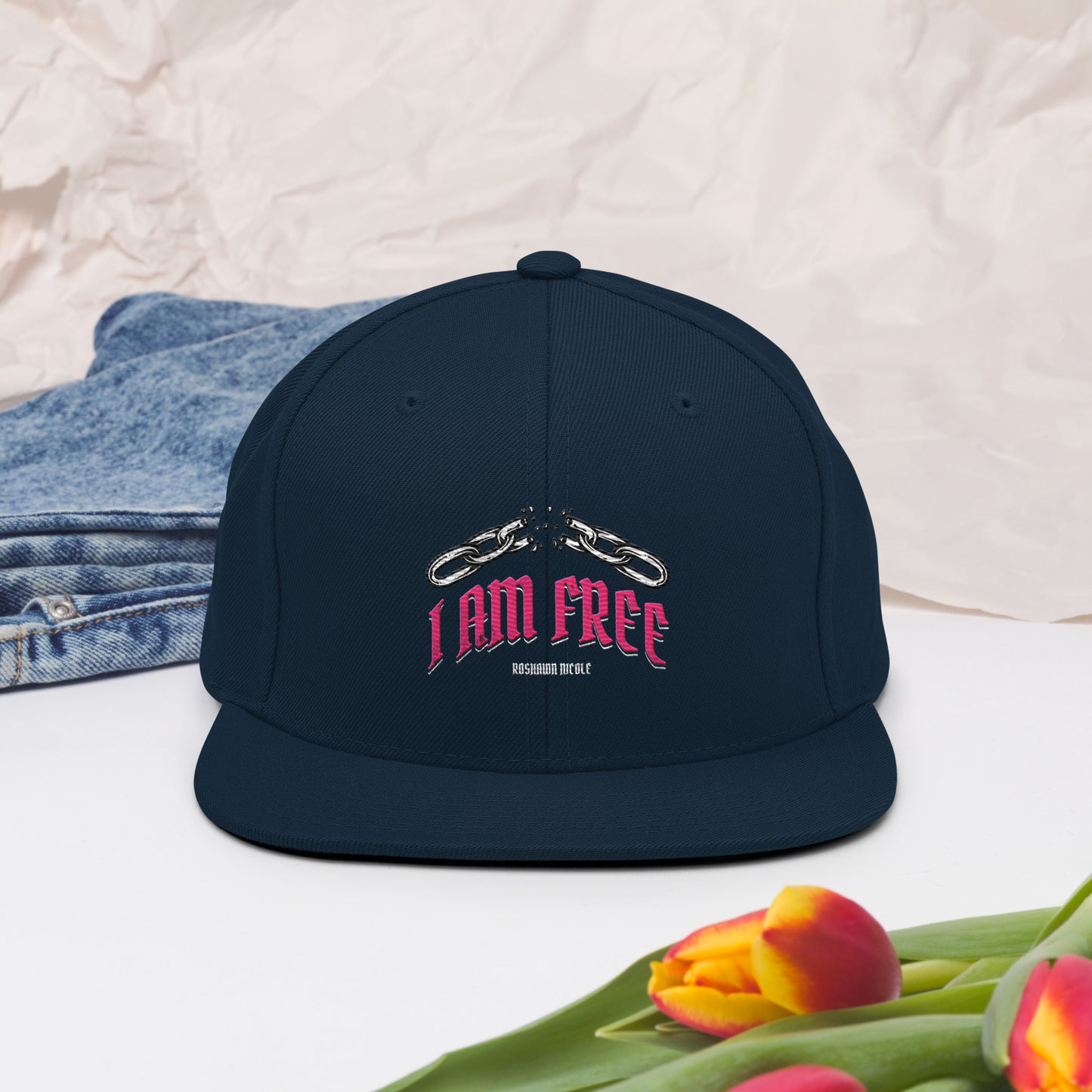 Snapback Hat (I AM FREE in pink)