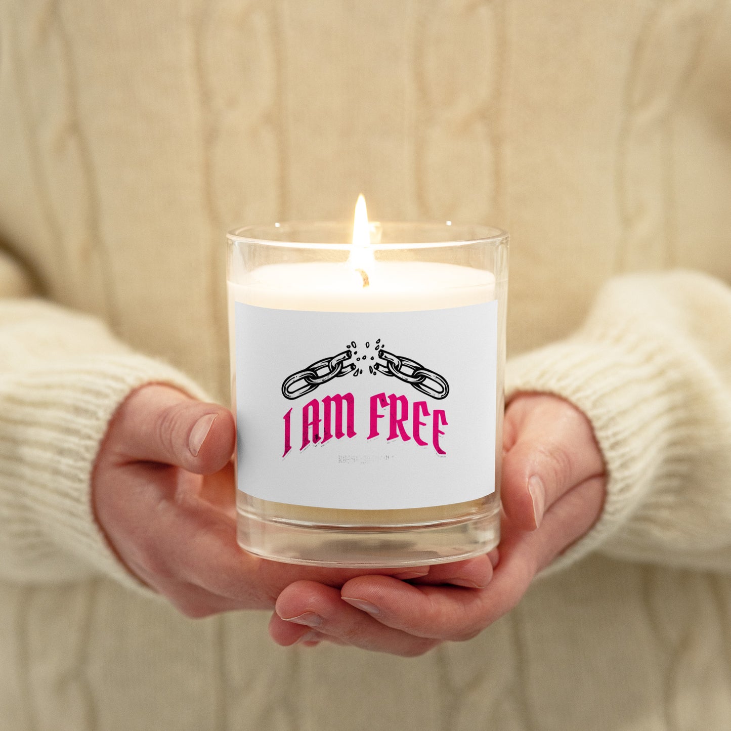 I AM FREE (Pink) Glass jar soy wax candle