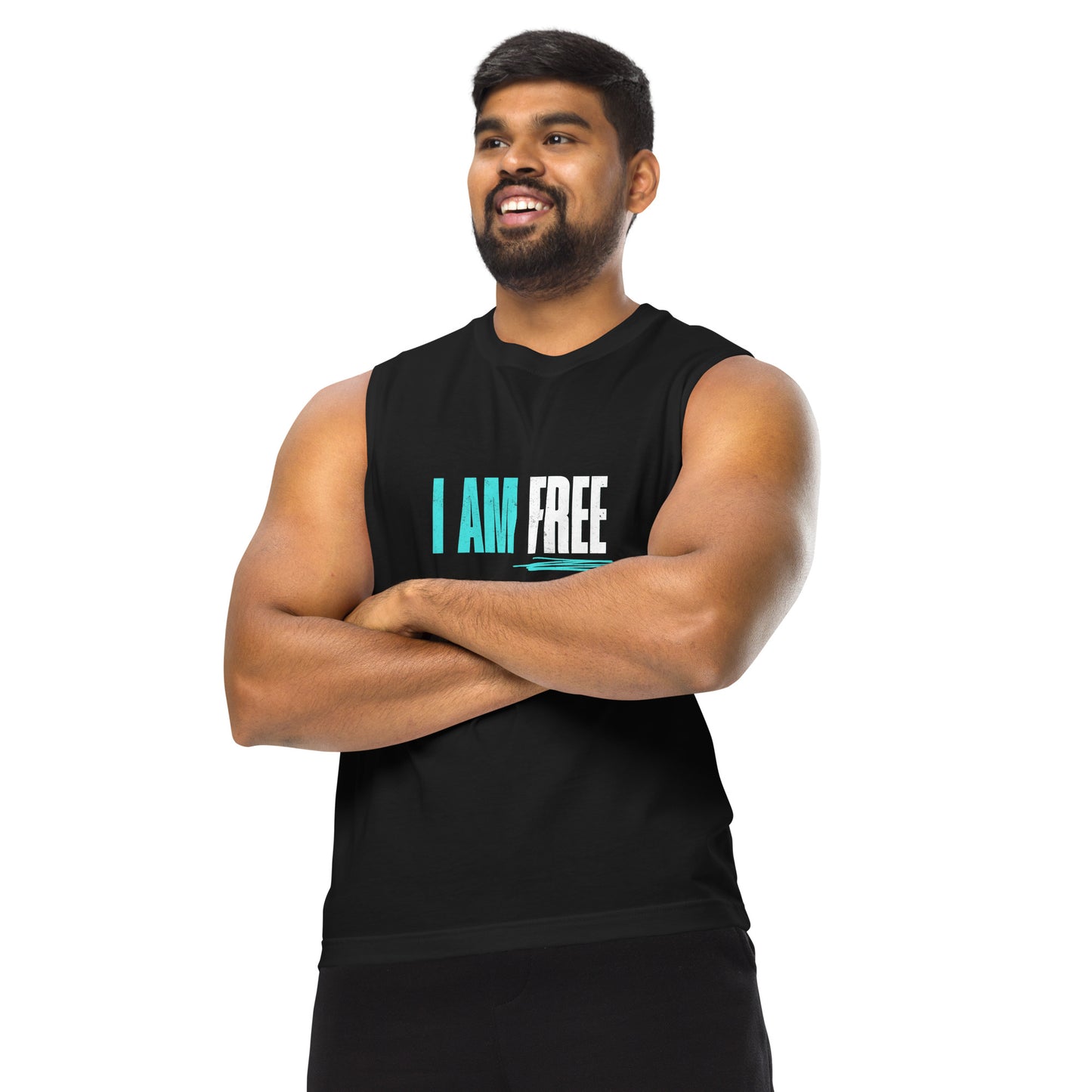 I AM FREE (Blue and White) Muscle Shirt